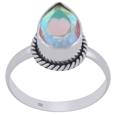 Authentic Wire Work Around White Mystic Opal Pear Shape 925 Sterling Solid Silver Ring - R1002510-1