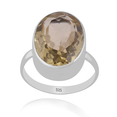 Plain Collet Natural Lemon Topaz Oval Shape 925 Sterling Solid Silver Ring - R1002516-11