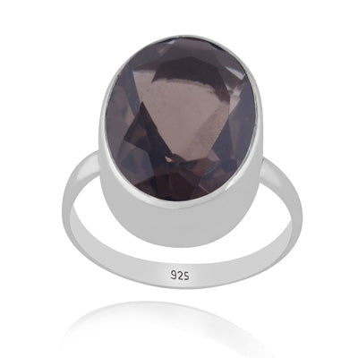 Plain Collet Natural Smoky Topaz Oval Shape 925 Sterling Solid Silver Ring - R1002516-9