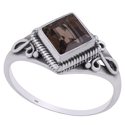 Beautifully Handcrafted Wire Work Smoky Topaz Rhombus Shape 925 Sterling Solid Silver Ring - R1002521-7