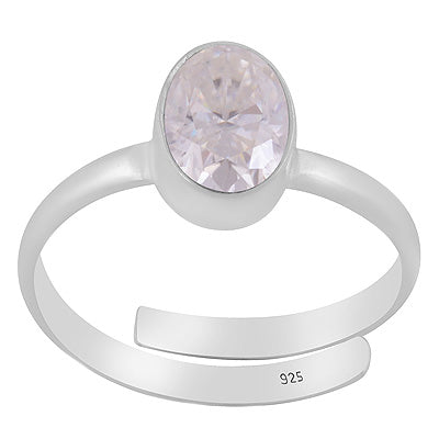 Gorgeous Plain White Cubic Zirconia Oval Shape 925 Sterling Solid Silver Ring - R1002523-13