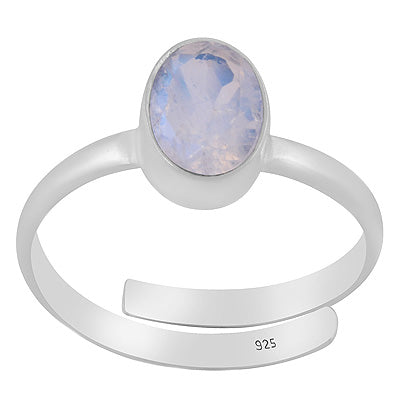 Gorgeous Plain Rainbow Moonstone Oval Shape 925 Sterling Solid Silver Ring - R1002523-5
