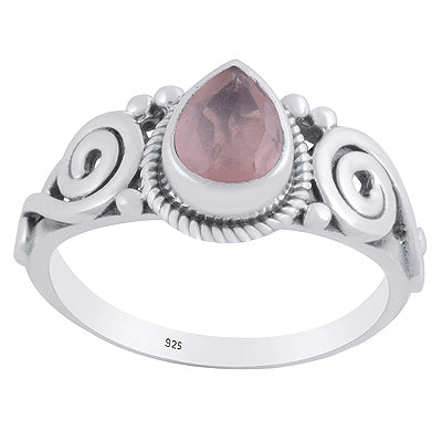Stunning Rawa And Quail Design Rose Quartz Round Shape 925 Sterling Solid Silver Rings - R1002525-11