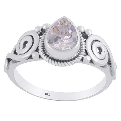Stunning Rawa And Quail Design White Cubic Zirconia Round Shape 925 Sterling Solid Silver Rings - R1002525-13