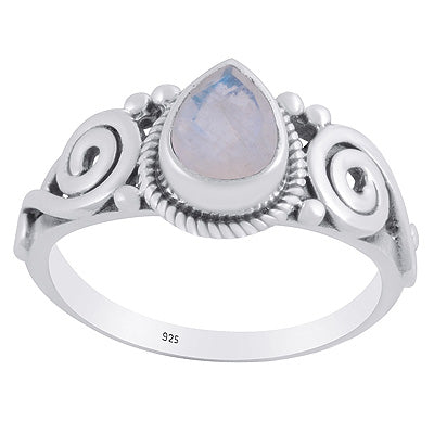 Stunning Rawa And Quail Design Rainbow Moonstone Round Shape 925 Sterling Solid Silver Rings - R1002525-5