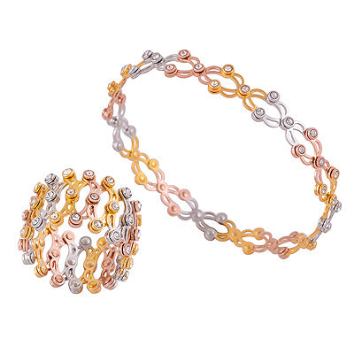 Beautiful Three Tone Plated Supple 2 in 1 Convertible White Cubic Zirconia Round Shape 925 Sterling Solid Silver Bracelet & Ring - R1002526-5