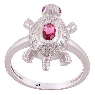 Alluring Turtle Cz Gemstone Studded Around Cubic Zirconia Oval,Round Shape 925 Sterling Solid Silver Ring - R1002527-1