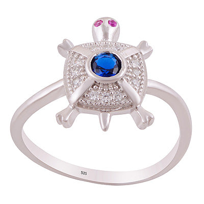 Alluring Turtle Cz Gemstone Studded Around Cubic Zirconia Round Shape 925 Sterling Solid Silver Ring - R1002527-10