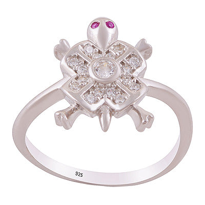 Alluring Turtle Cz Gemstone Studded Around Cubic Zirconia Round Shape 925 Sterling Solid Silver Ring - R1002527-18