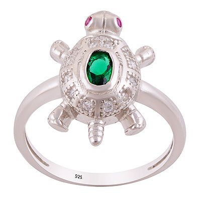 Alluring Turtle Cz Gemstone Studded Around Cubic Zirconia Oval,Round Shape 925 Sterling Solid Silver Ring - R1002527-2