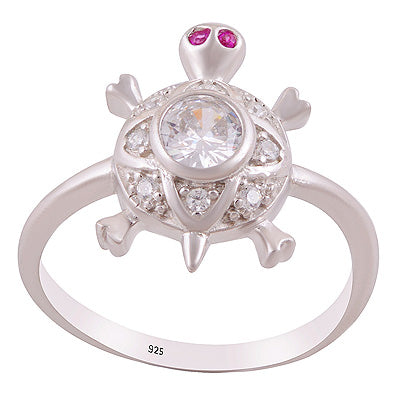 Alluring Turtle Cz Gemstone Studded Around Cubic Zirconia Round Shape 925 Sterling Solid Silver Ring - R1002527-25