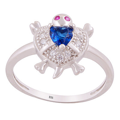 Alluring Turtle Cz Gemstone Studded Around Cubic Zirconia Heart,Round Shape 925 Sterling Solid Silver Ring - R1002527-29