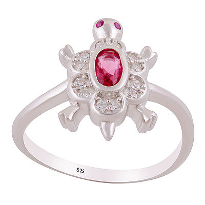 Alluring Turtle Cz Gemstone Studded Around Cubic Zirconia Oval,Round Shape 925 Sterling Solid Silver Ring - R1002527-4