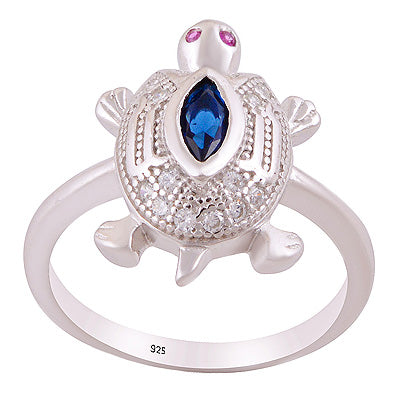 Alluring Turtle Cz Gemstone Studded Around Cubic Zirconia Marquise,Round Shape 925 Sterling Solid Silver Ring - R1002527-8