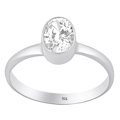 Alluring Plain Collet Around White Topaz Oval Shape 925 Sterling Solid Silver Ring - R1002528-1