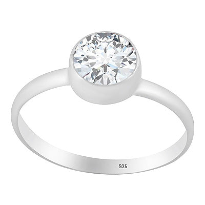 Alluring Plain Collet Around White Topaz Round Shape 925 Sterling Solid Silver Ring - R1002528-2