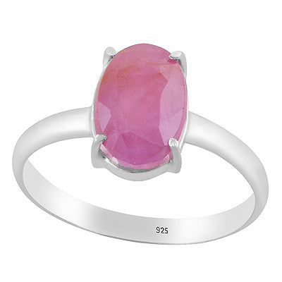 Alluring Prong Seated Gemstone Ruby Oval Shape 925 Sterling Solid Silver Ring - R1002531-3