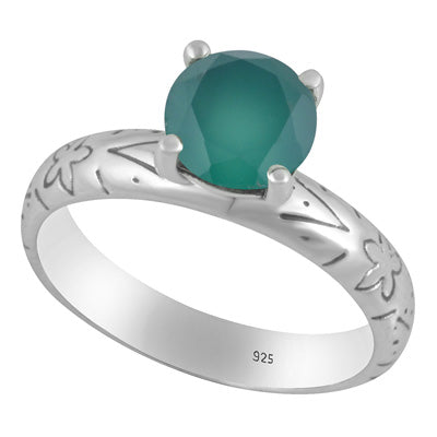 Alluring Prong Seated Gemstone Green Onyx Round Shape 925 Sterling Solid Silver Ring - R1002532-10