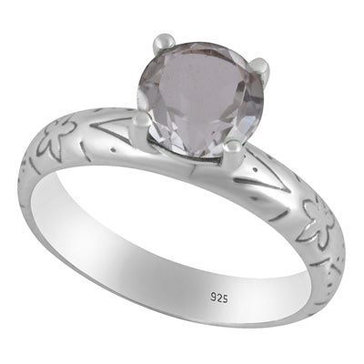 Alluring Prong Seated Gemstone Green Amethyst Round Shape 925 Sterling Solid Silver Ring - R1002532-11