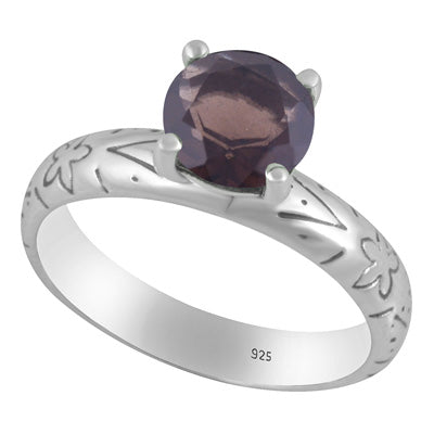 Alluring Prong Seated Gemstone Smoky Topaz Round Shape 925 Sterling Solid Silver Ring - R1002532-4