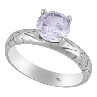 Alluring Prong Seated Gemstone White Cubic Zirconia Round Shape 925 Sterling Solid Silver Ring - R1002532-6