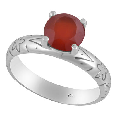 Alluring Prong Seated Gemstone Carnelian Round Shape 925 Sterling Solid Silver Ring - R1002532-9