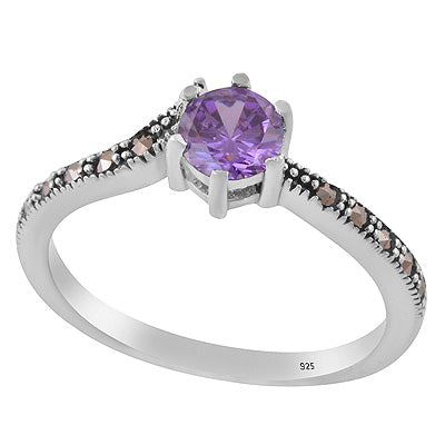 Stunning Oxidised Work Around Marcasite,Cubic Zirconia Round Shape 925 Sterling Solid Silver Ring - R1002537-3