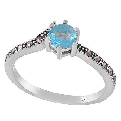 Stunning Oxidised Work Around Marcasite,Cubic Zirconia Round Shape 925 Sterling Solid Silver Ring - R1002537-4