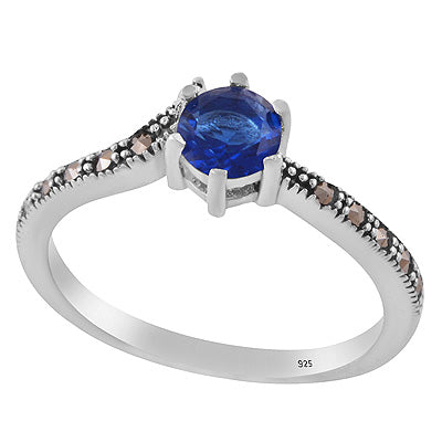 Stunning Oxidised Work Around Marcasite,Cubic Zirconia Round Shape 925 Sterling Solid Silver Ring - R1002537-5