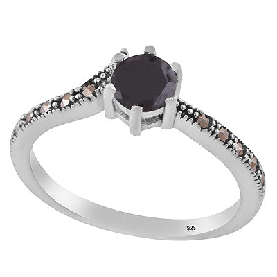 Stunning Oxidised Work Around Marcasite,Cubic Zirconia Round Shape 925 Sterling Solid Silver Ring - R1002537-6