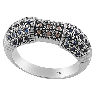 Gorgeous Multicolored Studded Gemstone Marcasite,Cubic Zirconia Round Shape 925 Sterling Solid Silver Ring - R1002545-4