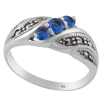Beautiful Design Studded Gemstone Marcasite,Cubic Zirconia Round Shape 925 Sterling Solid Silver Ring - R1002547-4