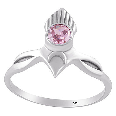 Alluring Pattern Handcrafted Around Pink Cubic Zirconia Round Shape 925 Sterling Solid Silver Ring - R1002552-14