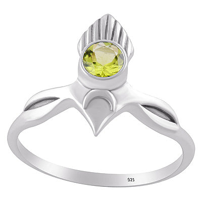 Alluring Pattern Handcrafted Around Peridot Round Shape 925 Sterling Solid Silver Ring - R1002552-3