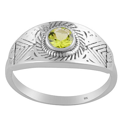 Gorgeous Texture Patterns Around Peridot Round Shape 925 Sterling Solid Silver Ring - R1002553-3