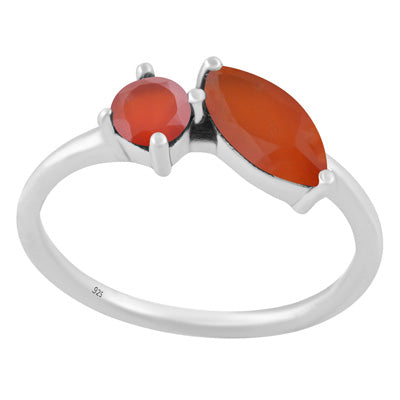 Gorgeous Multiple Gemstones Carnelian Marquise,Round Shape 925 Sterling Solid Silver Ring - R1002555-10