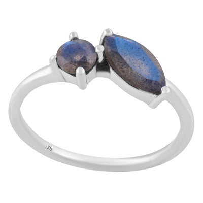 Gorgeous Multiple Gemstones Labradorite Marquise,Round Shape 925 Sterling Solid Silver Ring - R1002555-6