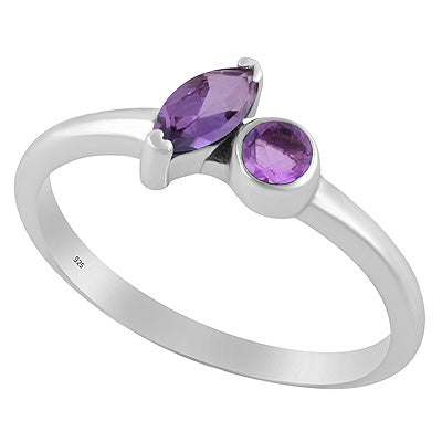 Stunning Multicolour Gemstones Studded Amethyst Marquise,Round Shape 925 Sterling Solid Silver Ring - R1002556-1