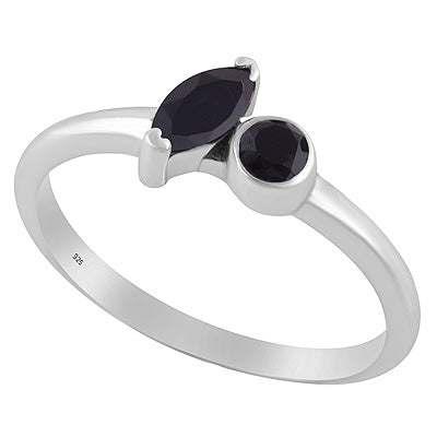 Stunning Multicolour Gemstones Studded Black Onyx Marquise,Round Shape 925 Sterling Solid Silver Ring - R1002556-9