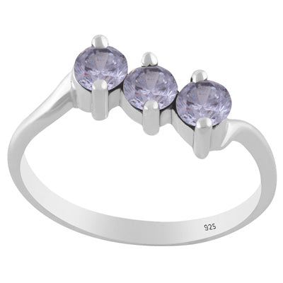 Gorgeous Three Gemstone White Cubic Zirconia Round Shape 925 Sterling Solid Silver Ring - R1002557-13