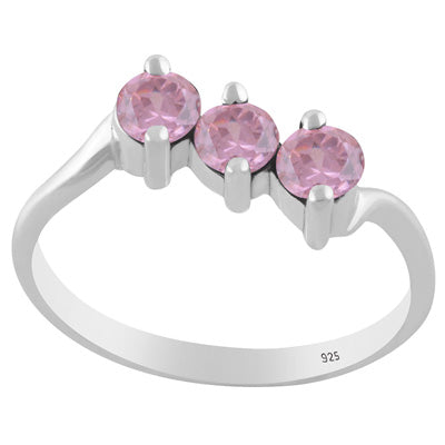 Gorgeous Three Gemstone Pink Cubic Zirconia Round Shape 925 Sterling Solid Silver Ring - R1002557-14