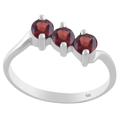 Gorgeous Three Gemstone Garnet Round Shape 925 Sterling Solid Silver Ring - R1002557-2
