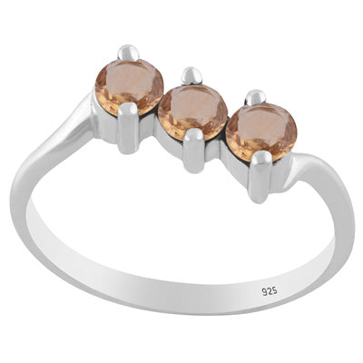 Gorgeous Three Gemstone Citrine Round Shape 925 Sterling Solid Silver Ring - R1002557-4