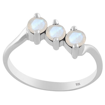 Gorgeous Three Gemstone Rainbow Moonstone Round Shape 925 Sterling Solid Silver Ring - R1002557-5