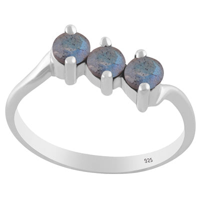 Gorgeous Three Gemstone Labradorite Round Shape 925 Sterling Solid Silver Ring - R1002557-6