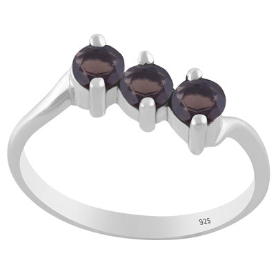 Gorgeous Three Gemstone Smoky Topaz Round Shape 925 Sterling Solid Silver Ring - R1002557-7