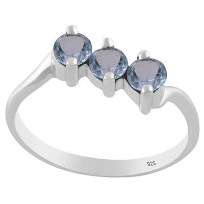 Gorgeous Three Gemstone Blue Topaz Round Shape 925 Sterling Solid Silver Ring - R1002557-8