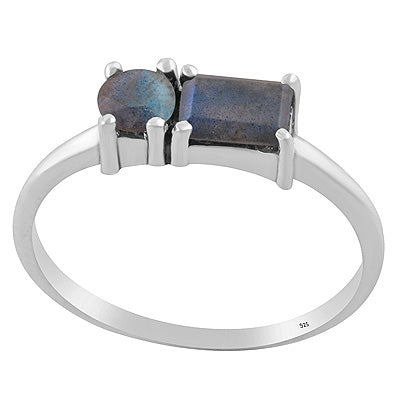 Beautiful Multishaped Gemstone Labradorite Rectangle,Round Shape 925 Sterling Solid Silver Ring - R1002558-6