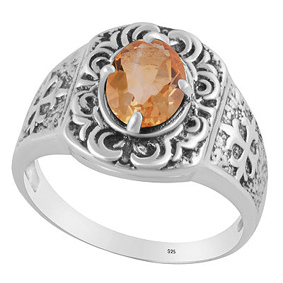 Gorgeous Texture Patterns Around Citrine Oval Shape 925 Sterling Solid Silver Ring - R1002560-4
