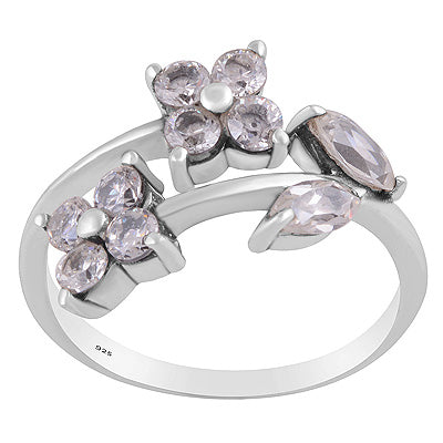 Stunning Flowers Out Of Gemstones White Cubic Zirconia Round,Marquise Shape 925 Sterling Solid Silver Ring - R1002562-13